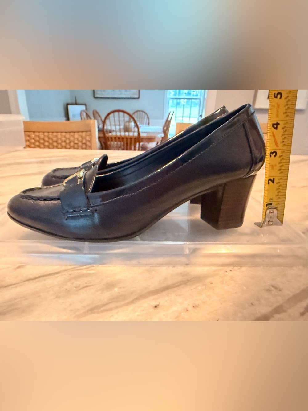Lauren Ralph Lauren Navy Leather Loafers with Gold Accent - Picture 3 of 6